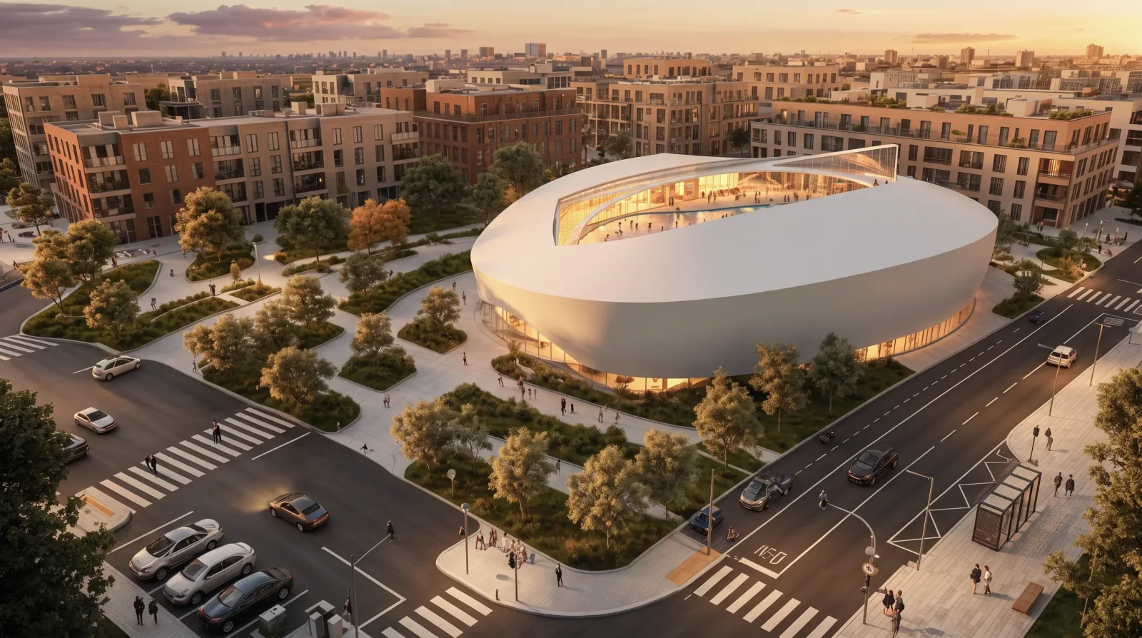 Vue extérieure du projet de piscine semi-olympique à Harhoura